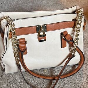 Charming Charlie ❤️Cream and Tan Chain-Accent Shoulder Satchel
